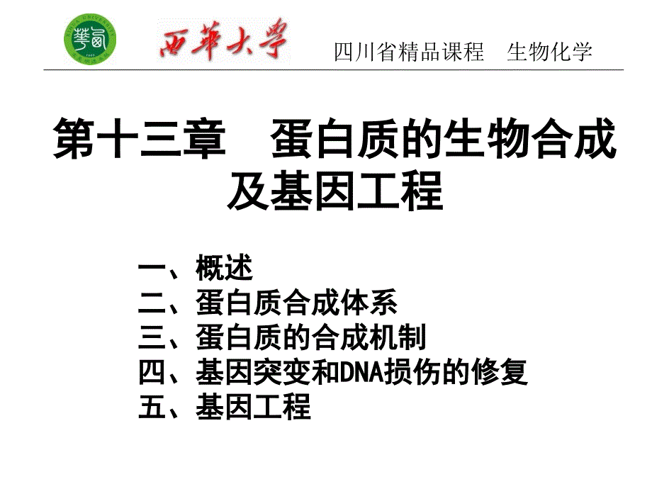 生物化学第十三章蛋白质的生物合成及基因工程_第1页