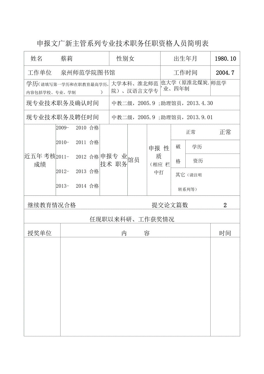 申报文化主管系列专业技术职务任职资格人员简明表_第1页