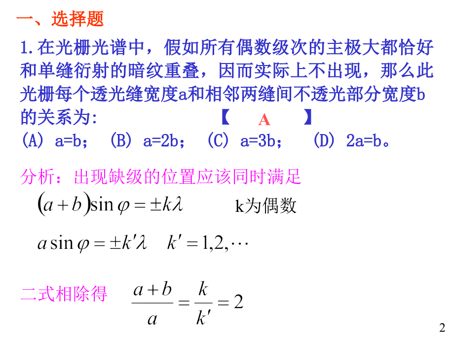 大学物理规范作业C上12光栅偏振_第2页