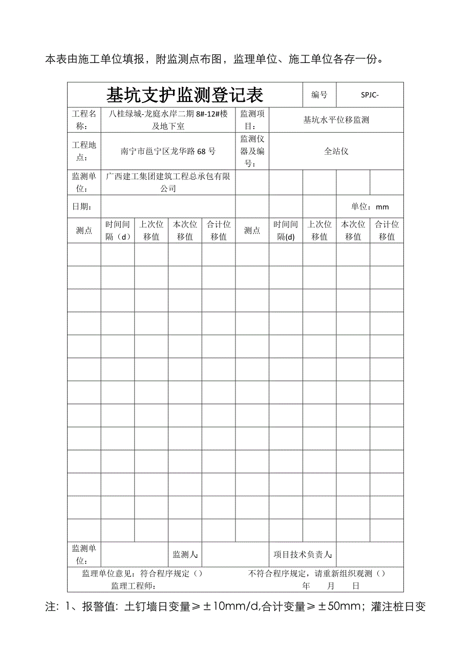 基坑支护监测记录表_第2页