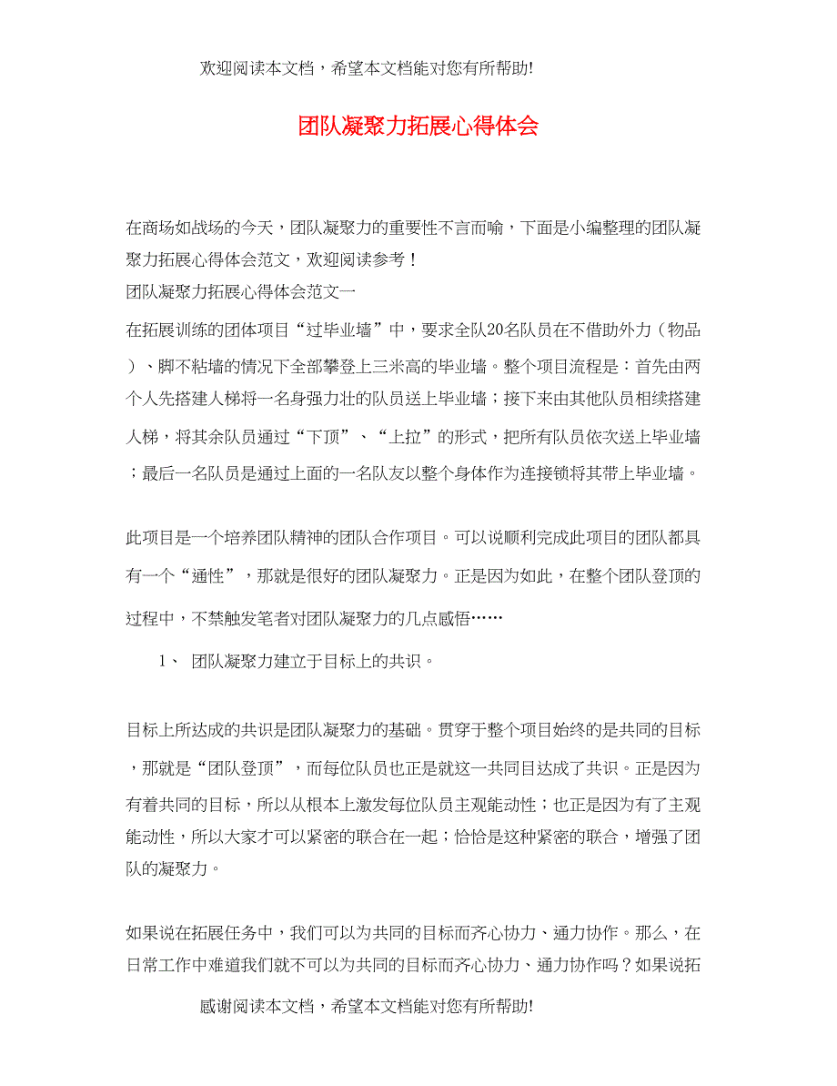 团队凝聚力拓展心得体会_第1页