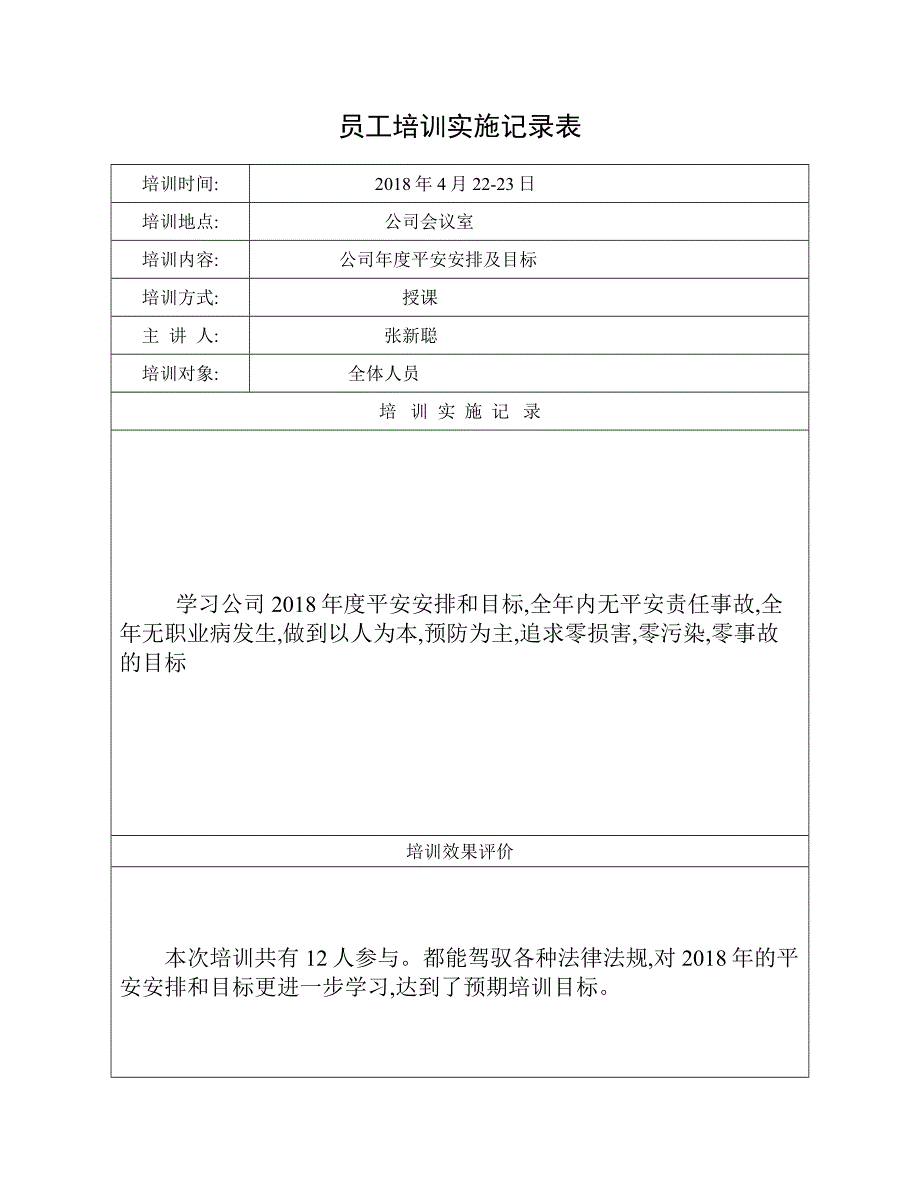 员工培训实施记录表及评价_第2页