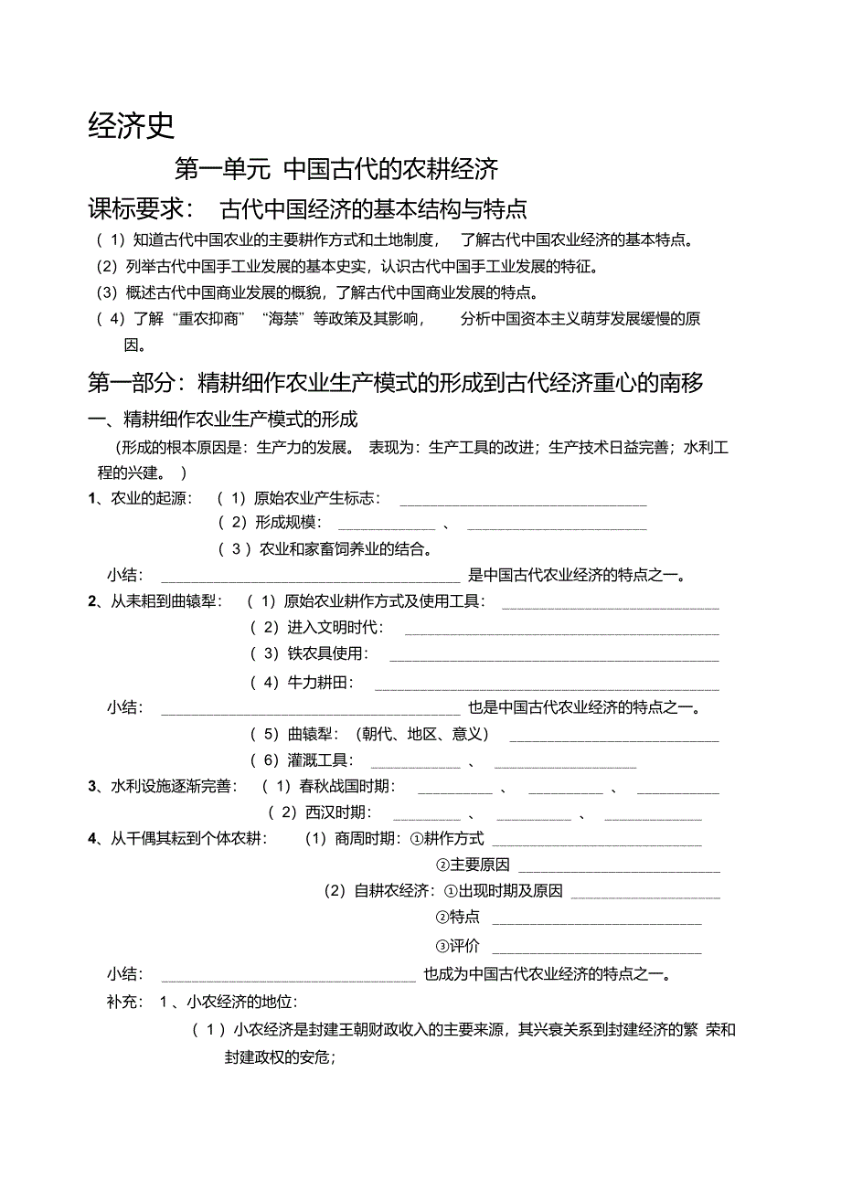 精耕细作农业生产模式的形成到古代经济重心的南移重点_第1页