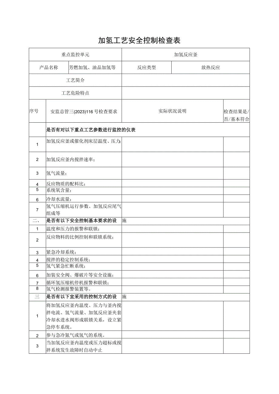 加氢工艺安全控制检查表_第1页