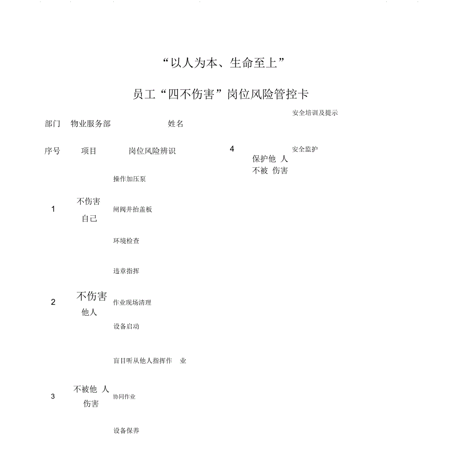 员工“四不伤害”岗位风险管控卡(水厂运行员)_第1页