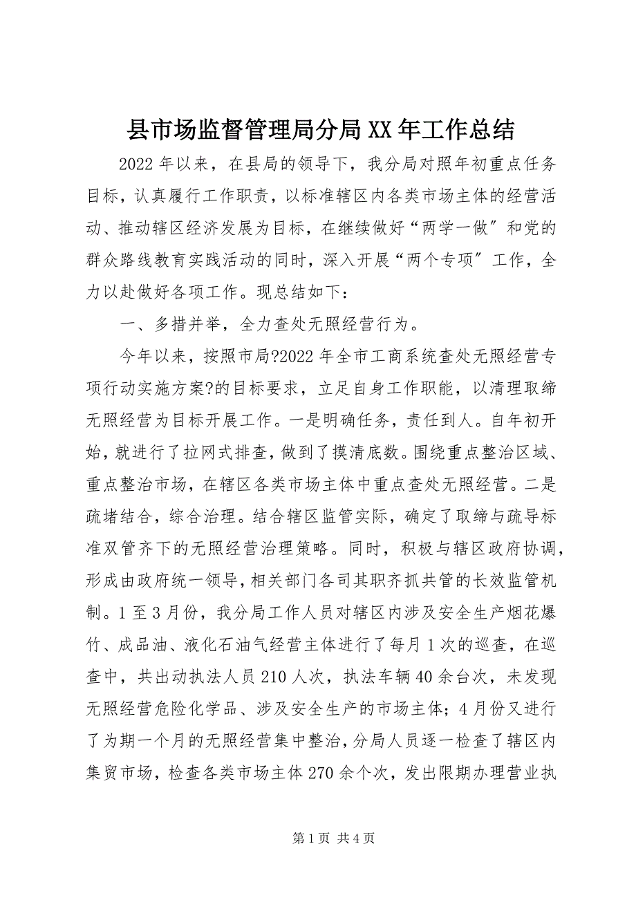 2023年县市场监督管理局分局工作总结.docx_第1页