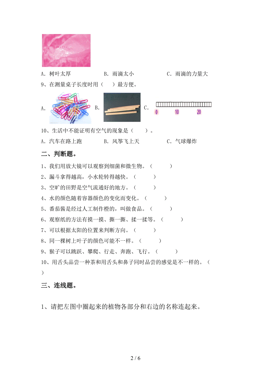 新人教版一年级科学上册期中考试【及答案】.doc_第2页