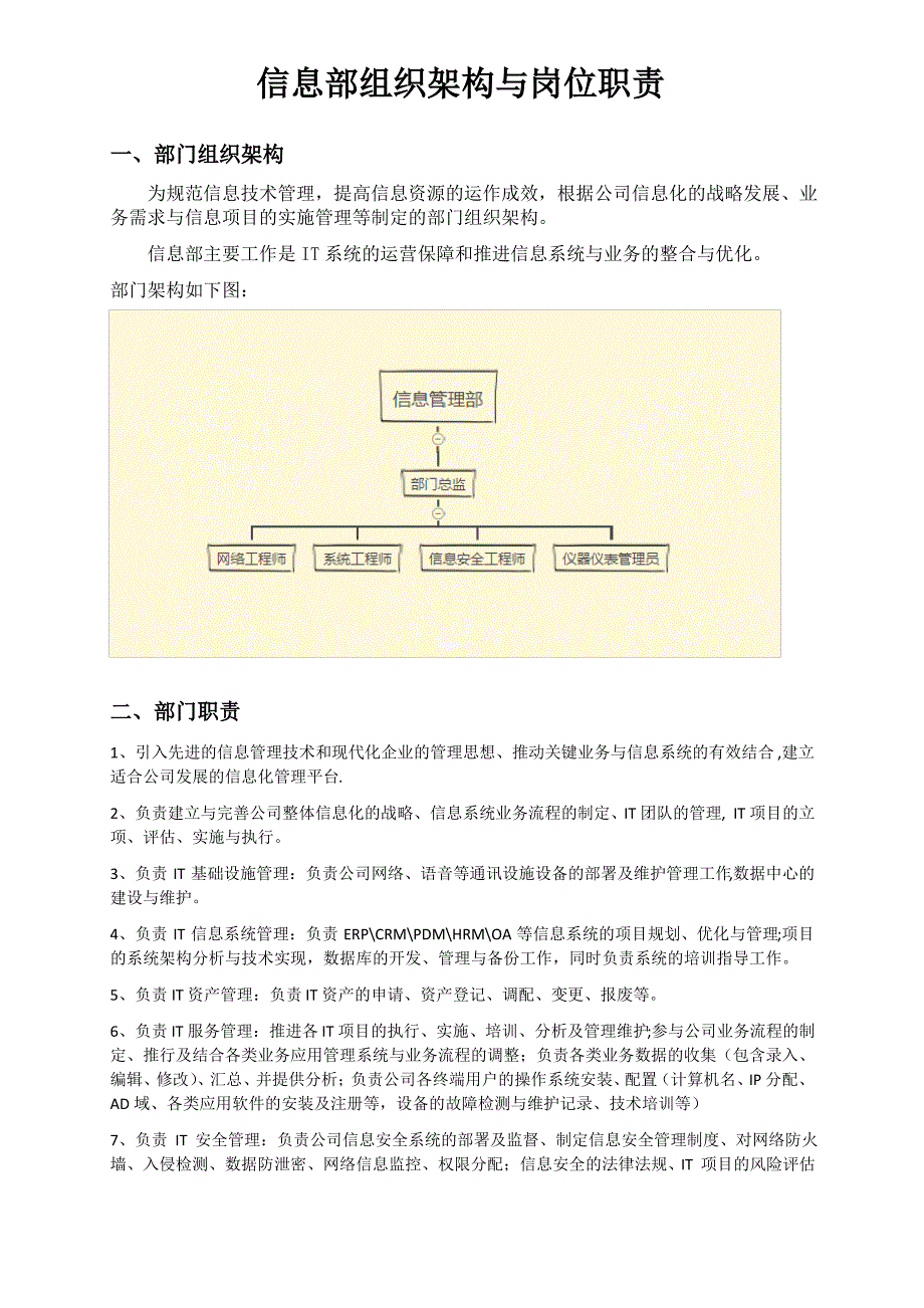 信息部组织架构与岗位职责_第1页