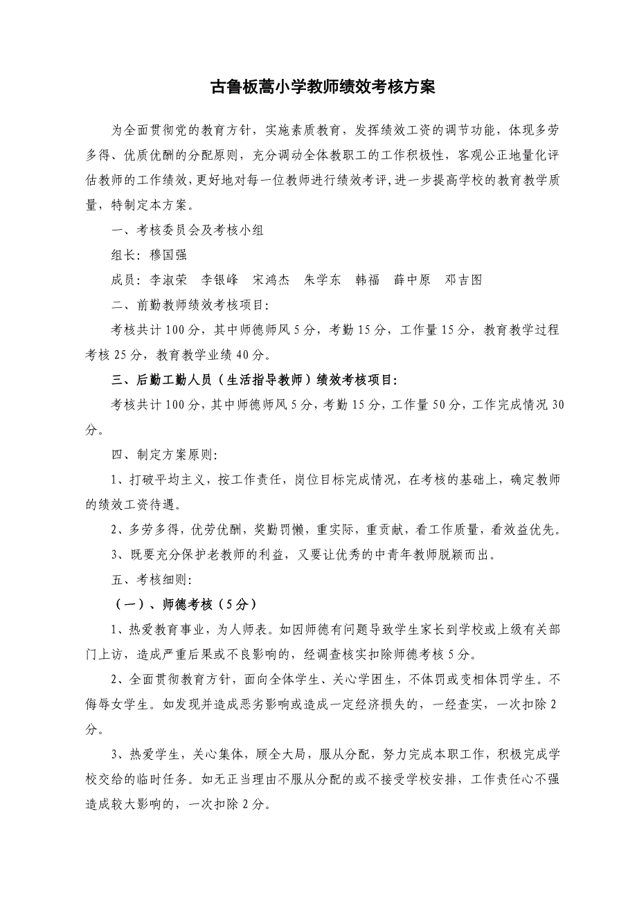 古鲁板蒿小学教师绩效考核方案.doc_第1页