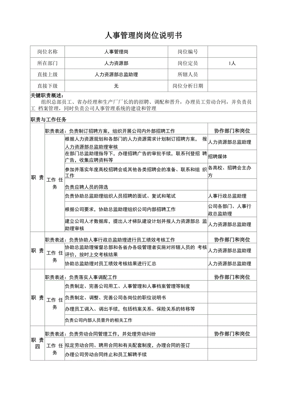 人事管理岗岗位说明书_第1页