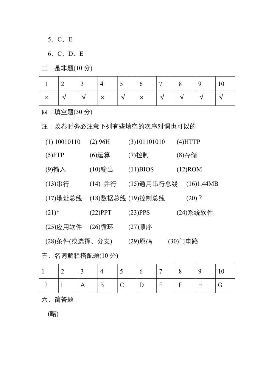 大学计算机导论课程试卷_第5页