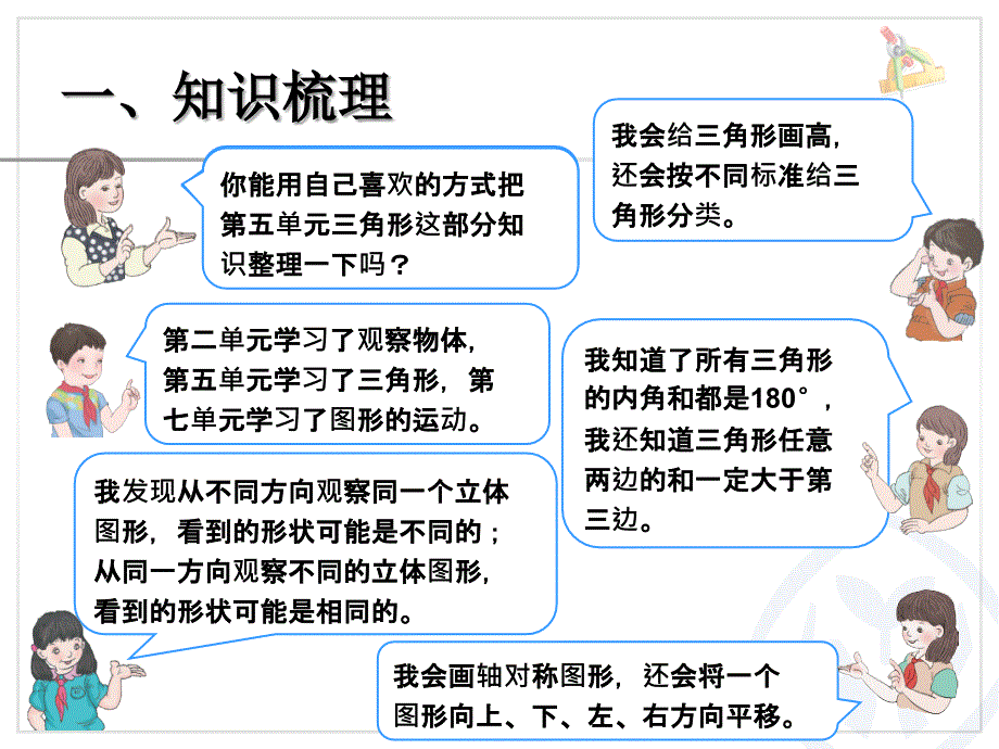 总复习（观察物体、三角形、图形的运动）_第2页