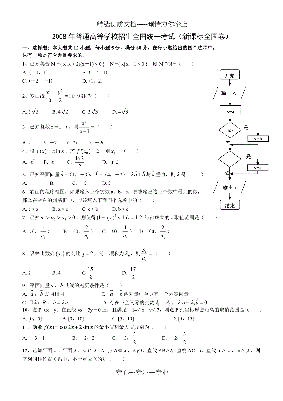 2008年高考新课标全国卷-文科数学_第1页