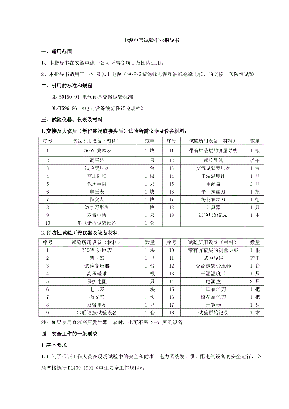 电缆电气试验作业指导书_第1页