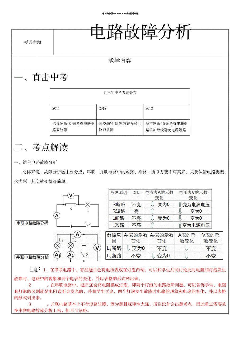 上海中考物理电路故障分析报告专题(有解析)_中学教育-中考_第1页