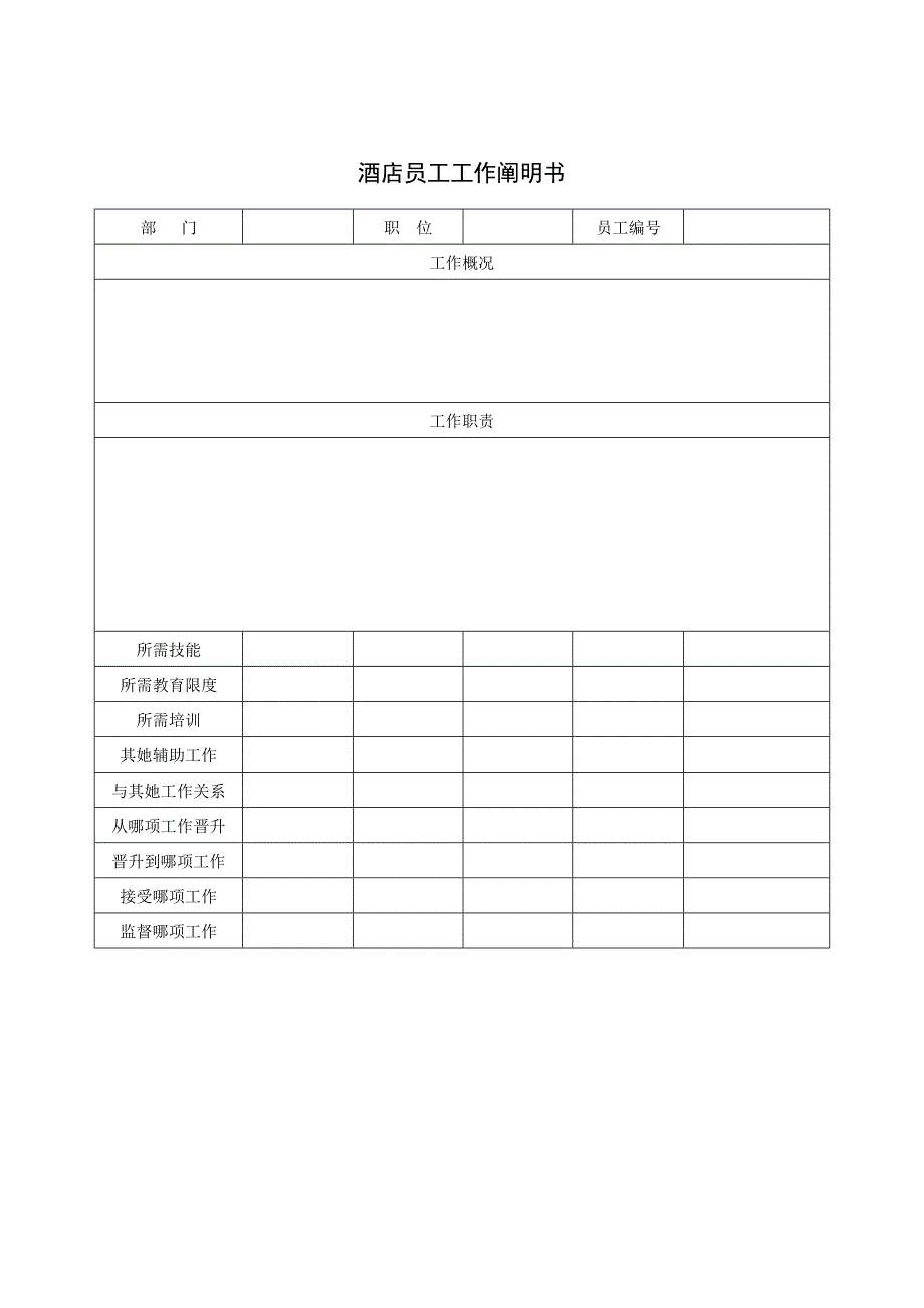 连锁酒店员工工作专项说明书_第1页