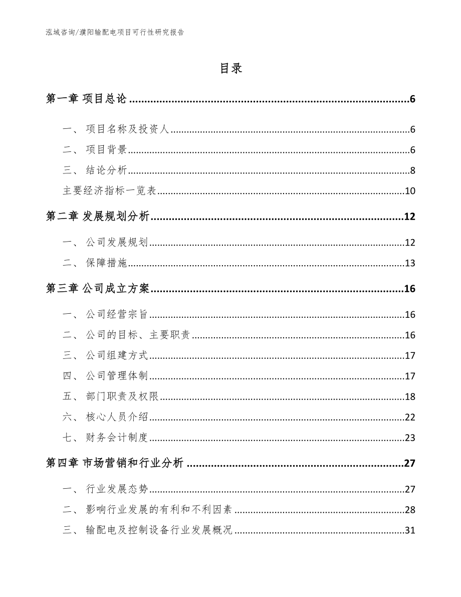 濮阳输配电项目可行性研究报告_范文_第1页