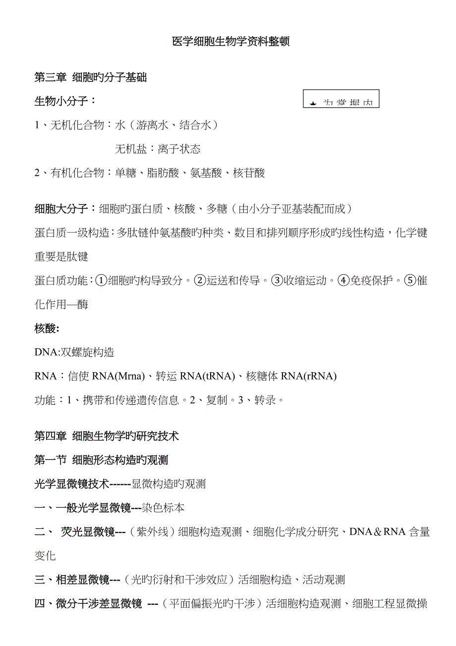 医学细胞生物学资料整理_第1页