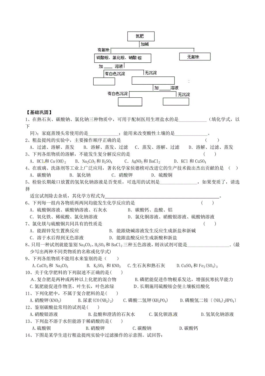 湖南省邵阳十中九年级化学下册第十一单元生活中常见的盐复习无答案人教新课标版_第2页