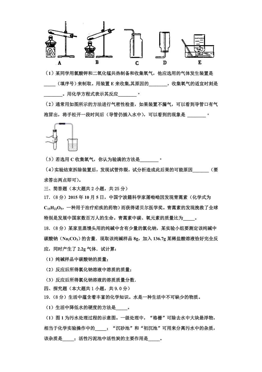 2022-2023学年广东省惠州市英华学校化学九年级第一学期期中学业水平测试模拟试题含解析.doc_第5页