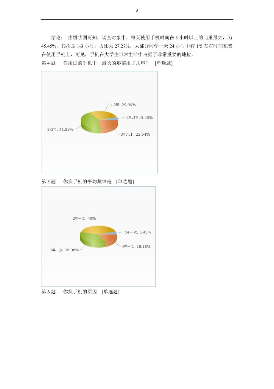 关于大学生手机使用情况调查总结报告(统计学论文)_第3页