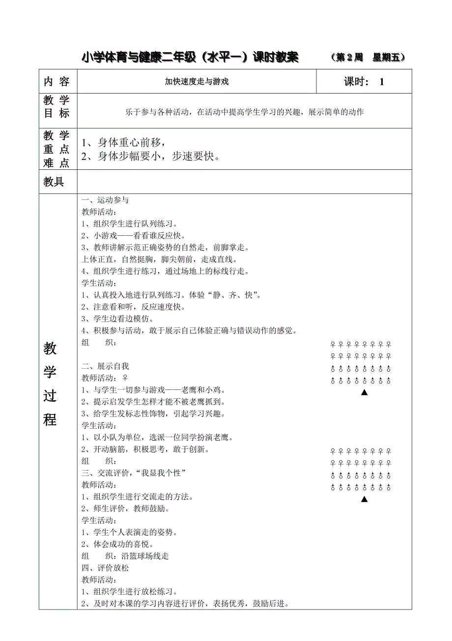 小学体育与健康二年级（水平一）课时教案 （第2周 星_第1页