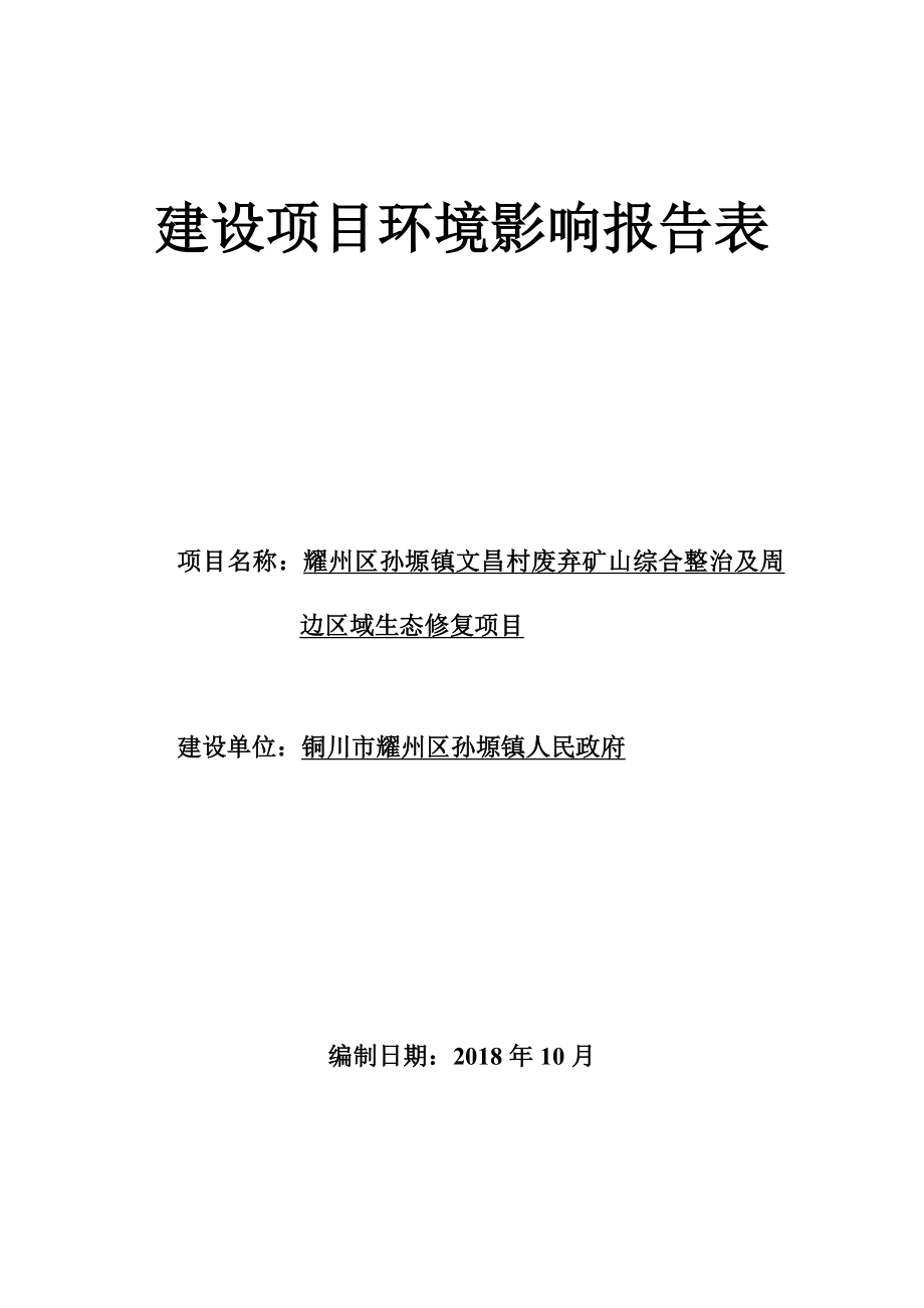 耀州区孙塬镇文昌村废弃矿山综合整治及周边区域生态修复项目环评报告.docx_第1页