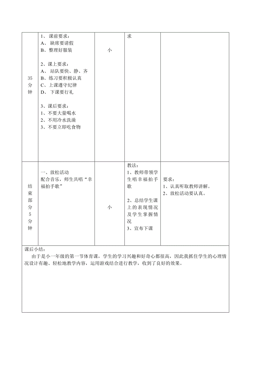 小学一年级第一节体育课教案_第2页