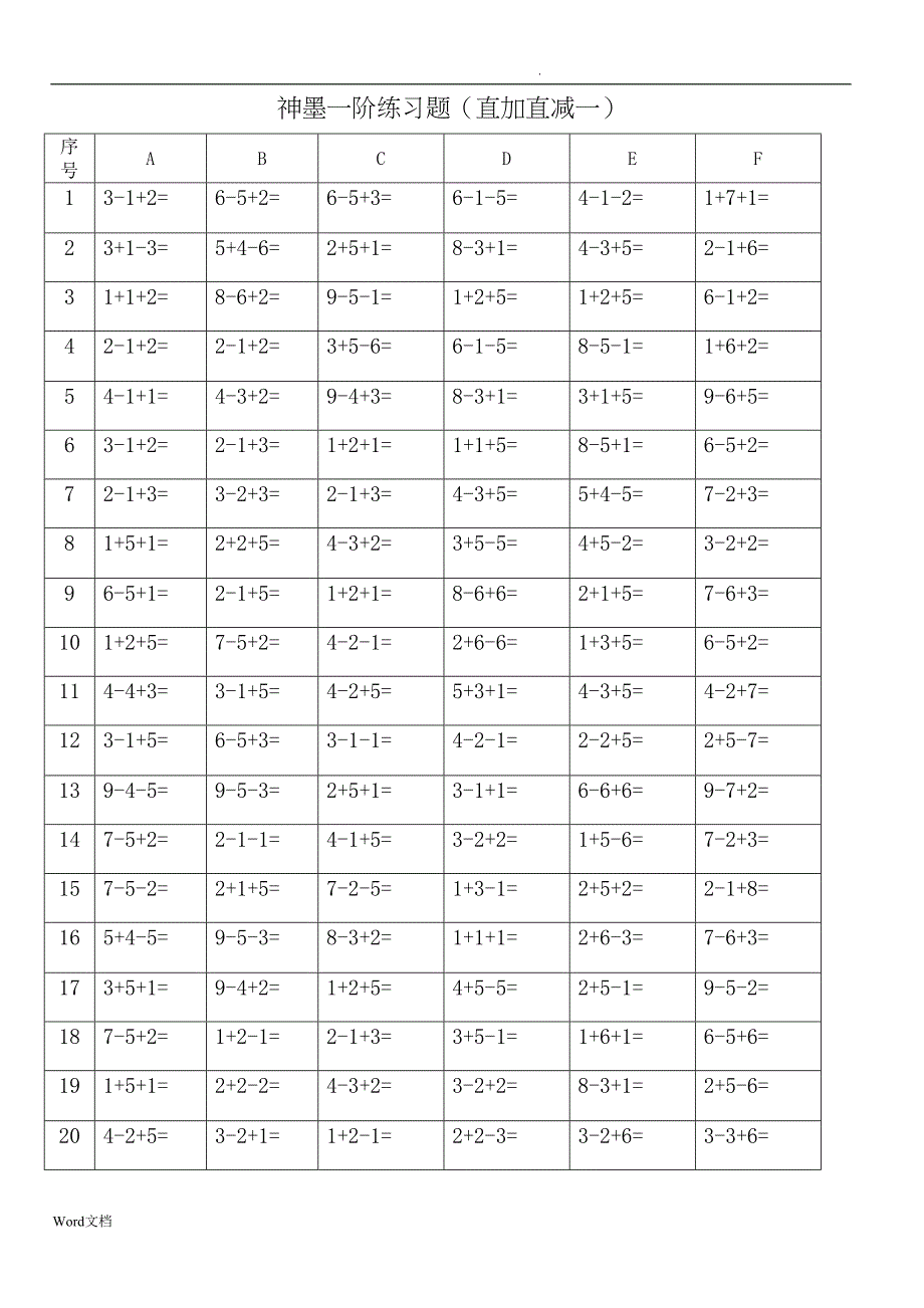 珠心算一阶练习题(直加直减)(DOC 23页)_第1页