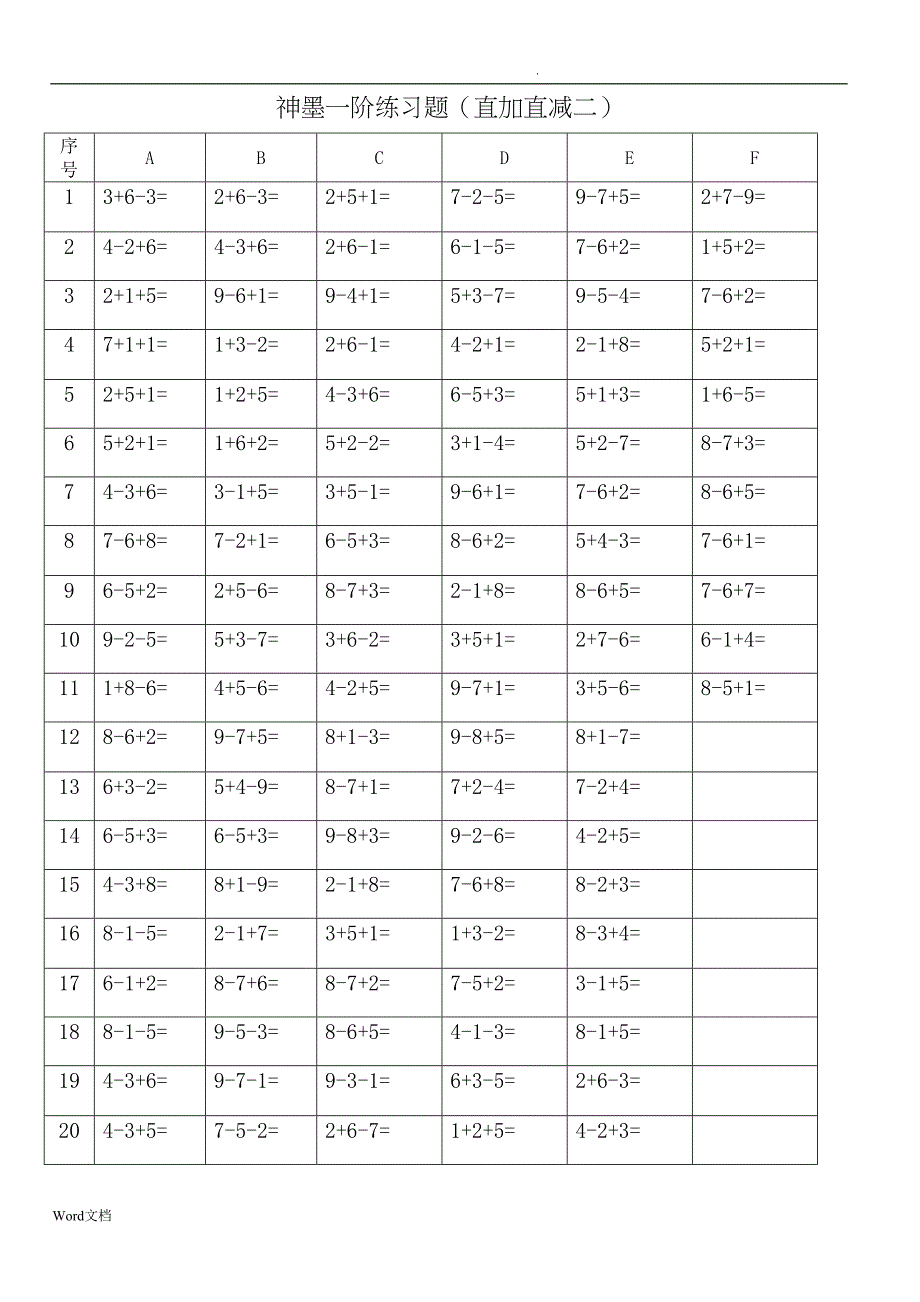 珠心算一阶练习题(直加直减)(DOC 23页)_第2页