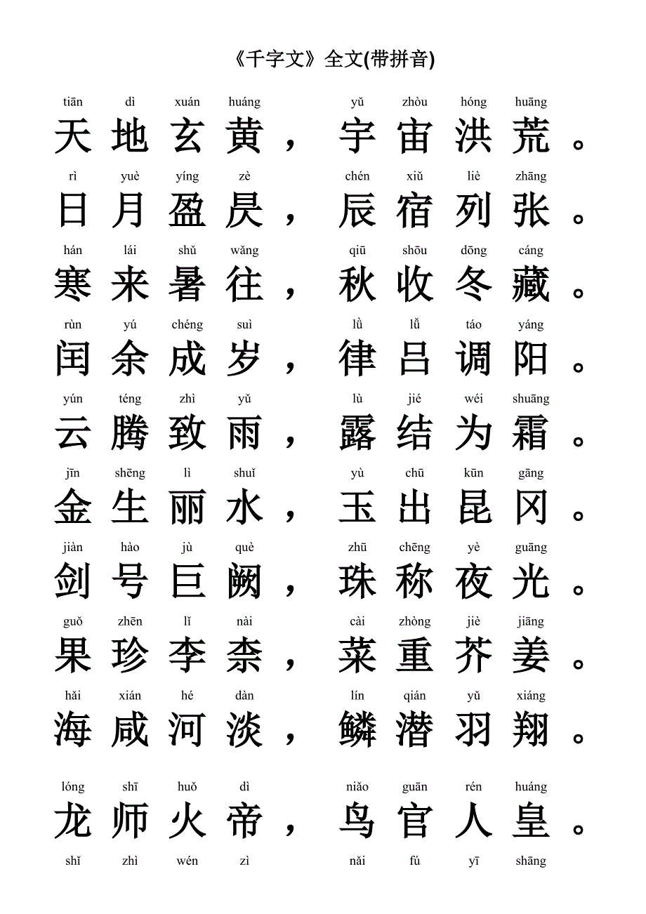 《千字文》全文带拼音_第1页