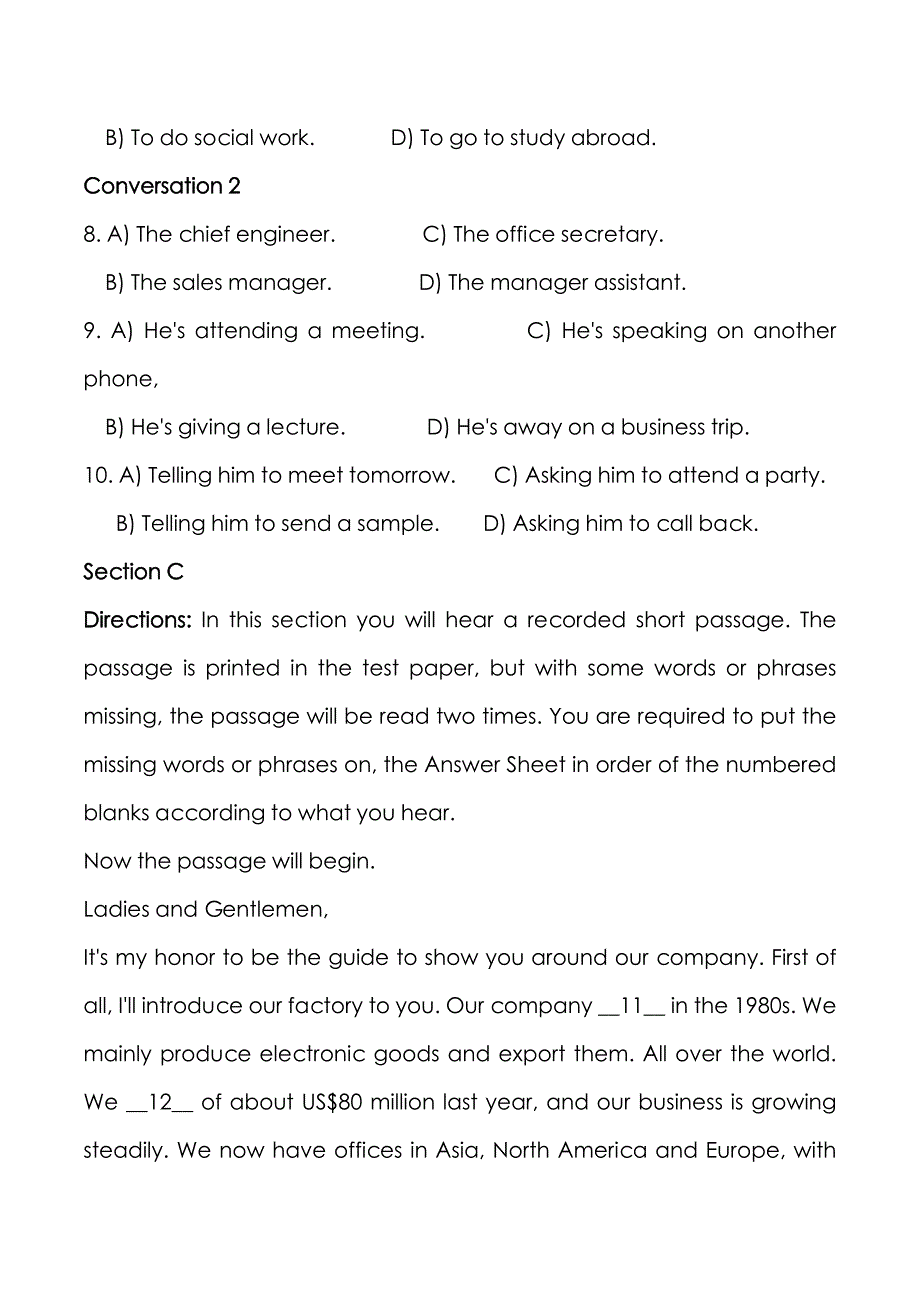 2023年12月大学英语应用能力考试A级试卷及部分答案_第3页