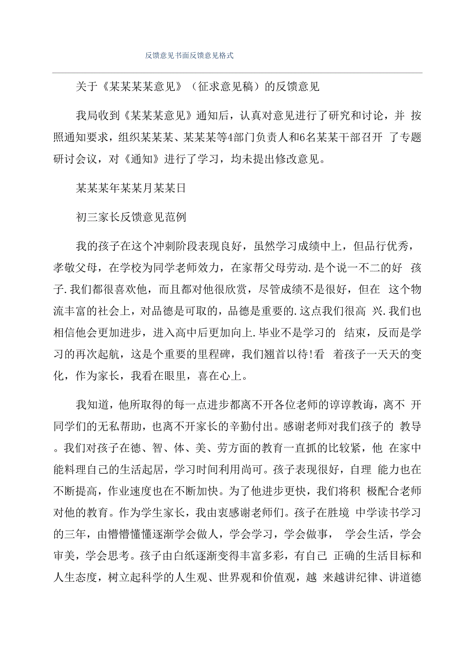 反馈意见书面反馈意见格式_第1页