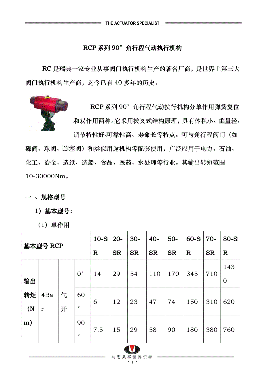 RCP系列90角行程气动执行机构_第1页