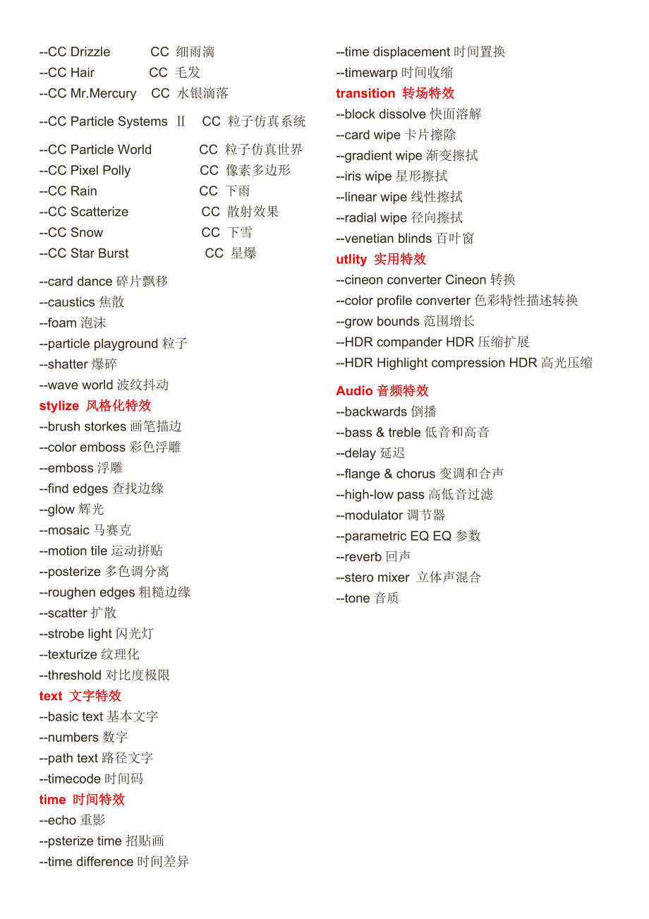 AE自带特效中英文对照表_第3页