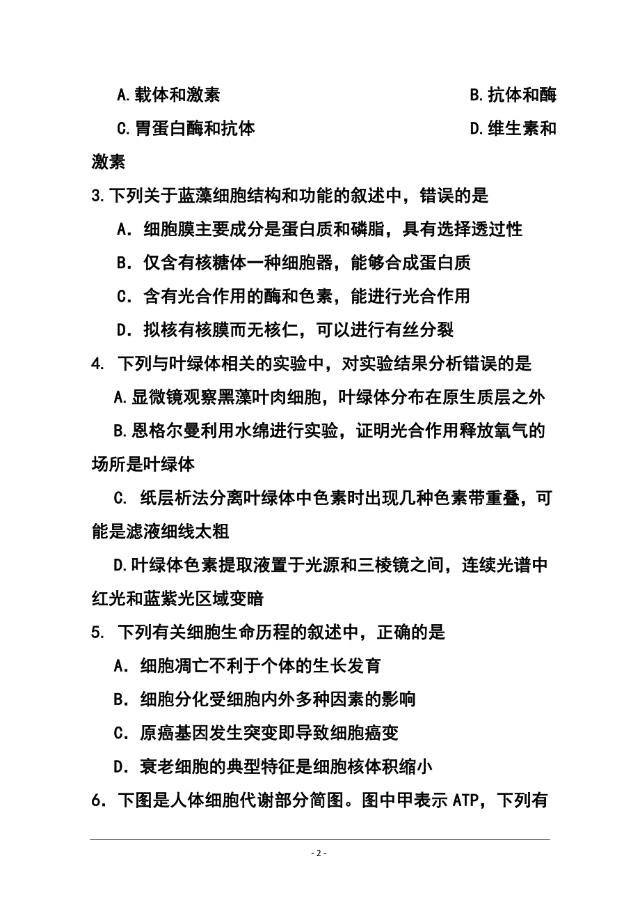 江苏省扬州市宝应县画川高级中学高三10月调研测试生物试题 及答案_第2页