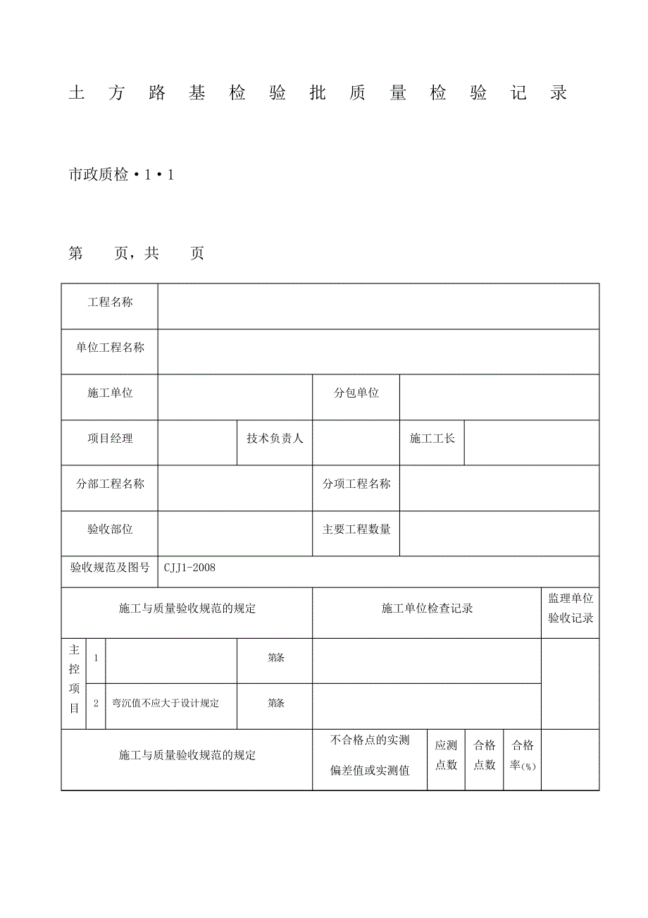 市政道路工程检验批质量检验记录表格全套_第1页