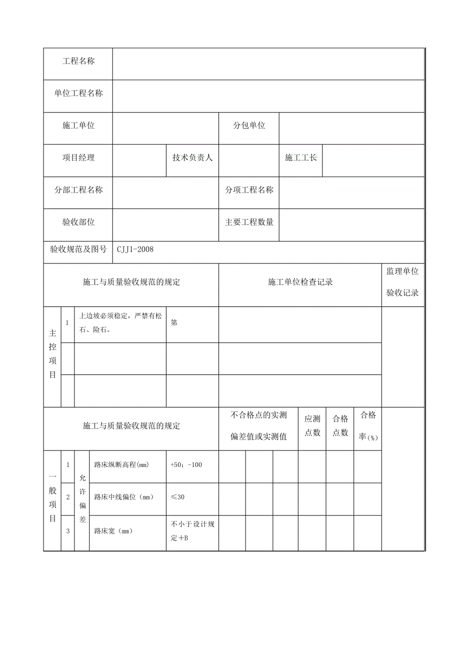 市政道路工程检验批质量检验记录表格全套_第3页
