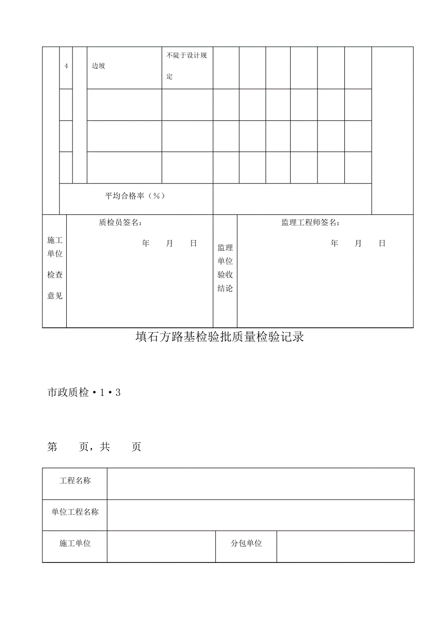 市政道路工程检验批质量检验记录表格全套_第4页