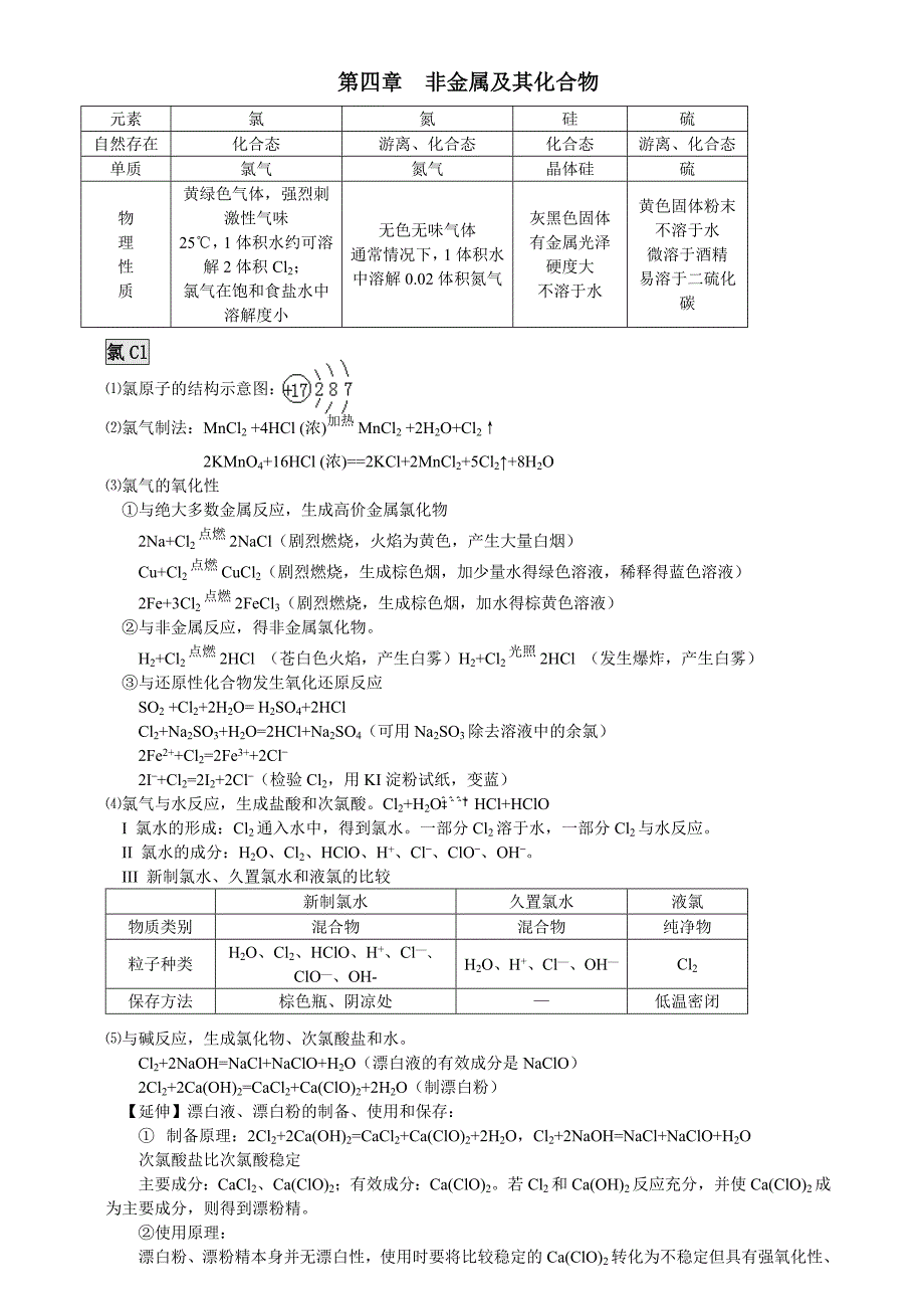 高一化学必修一非金属及其化合物资料及习题(共12页)_第1页