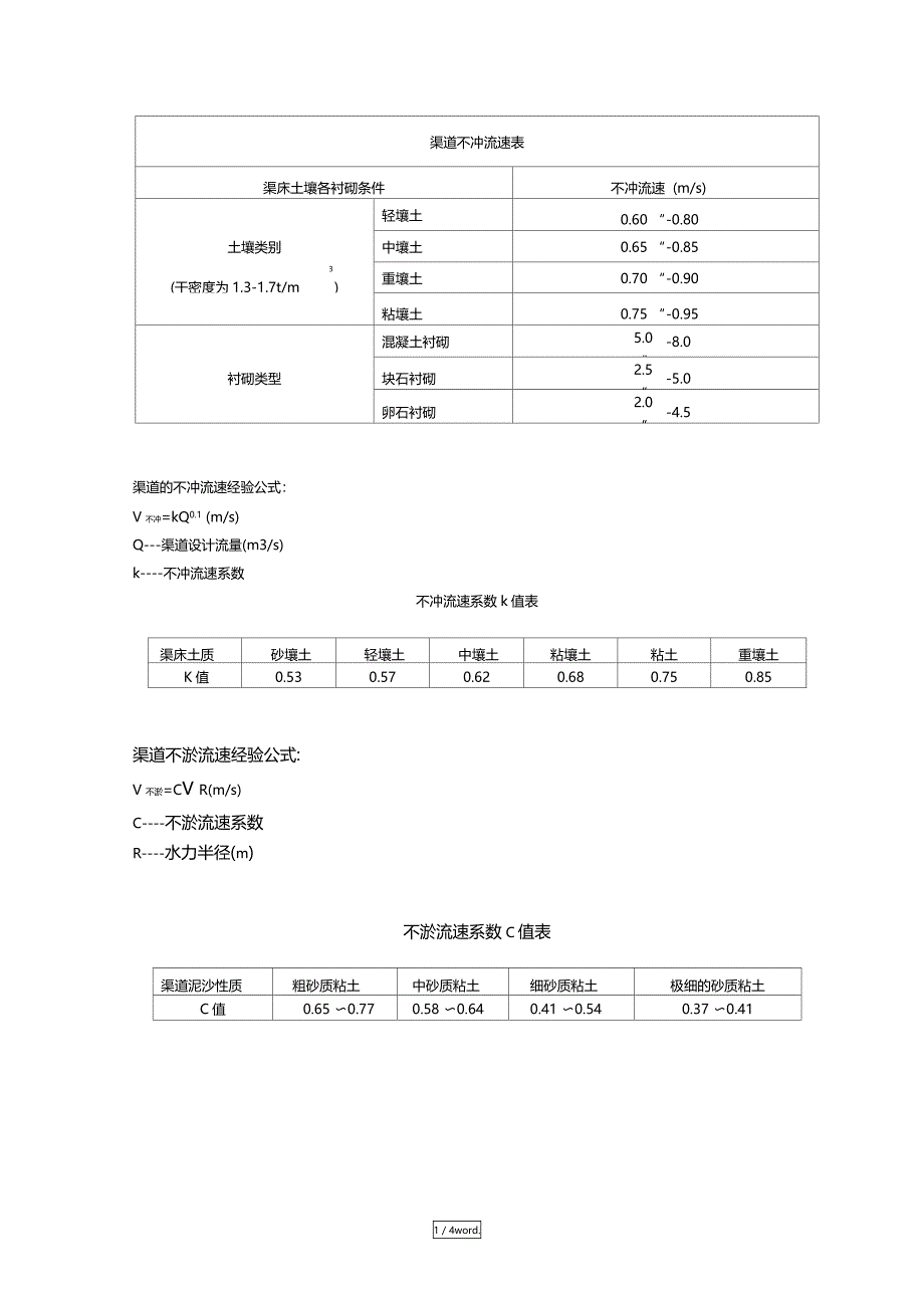 渠道的不冲不淤流速计算精选_第1页