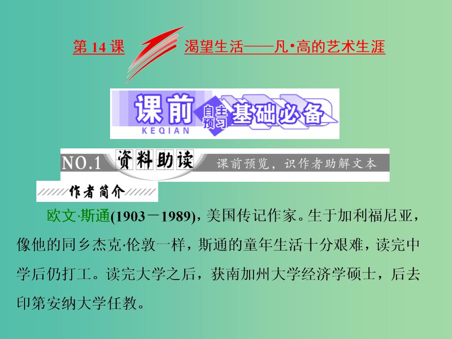 2018-2019学年高中语文 第七专题 第14课 渴望生活——凡高的艺术生涯课件 苏教版选修《传记选读》.ppt_第3页