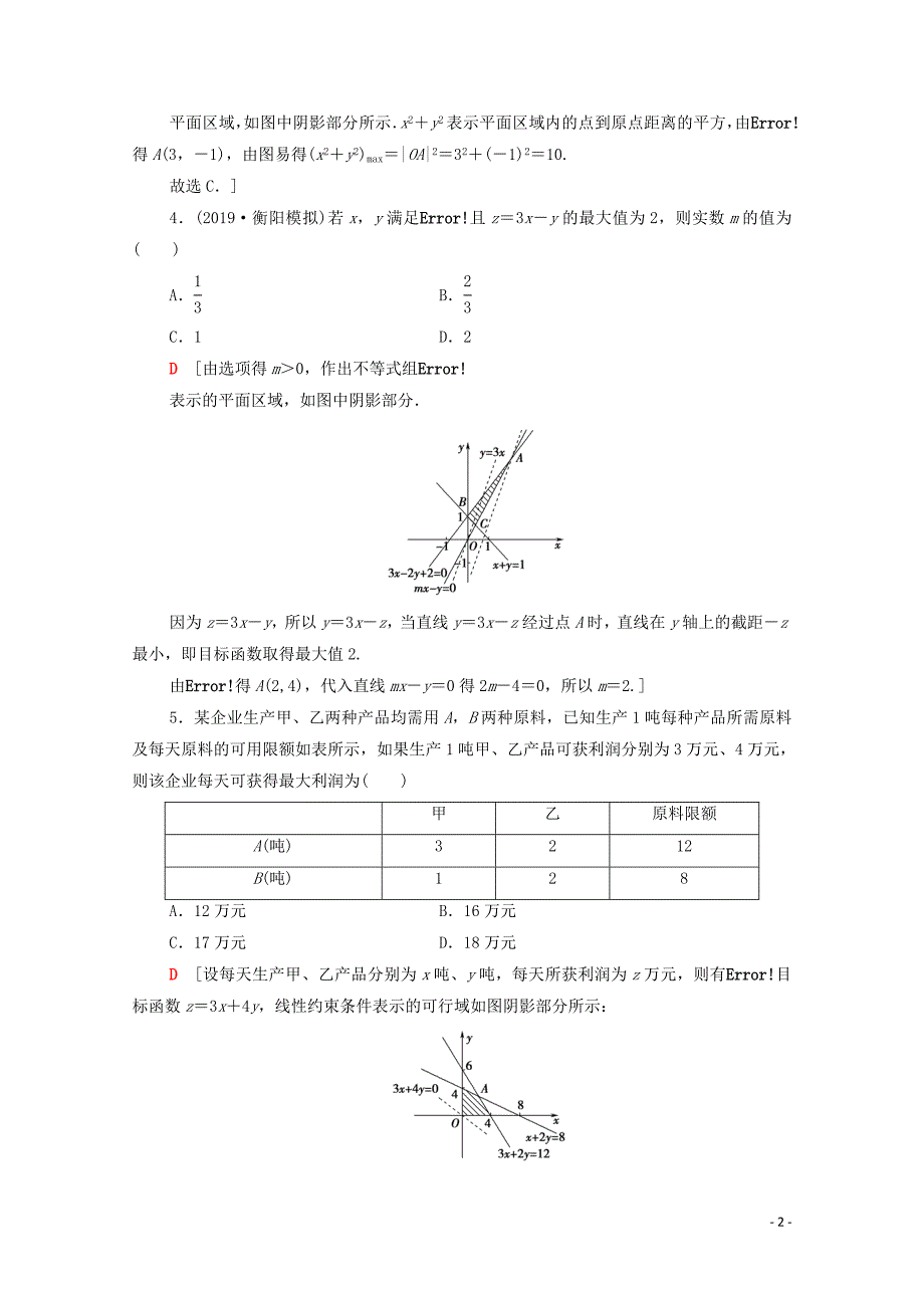 2020版高考数学一轮复习 课后限时集训34 二元一次不等式（组）与简单的线性规划问题 文（含解析）北师大版_第2页