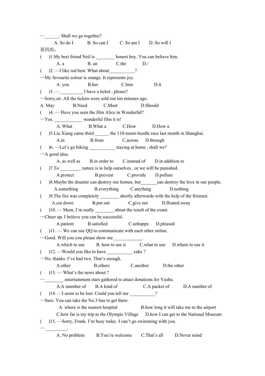 中考英语总复习：单项选择题(19组).doc_第4页