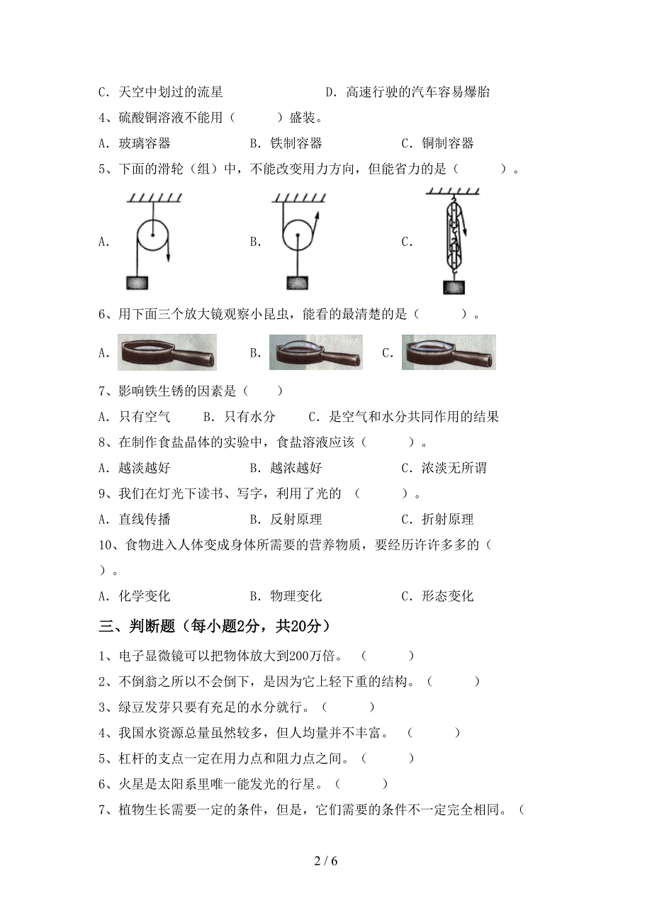 教科版六年级科学下册期中测试卷(及参考答案).doc_第2页