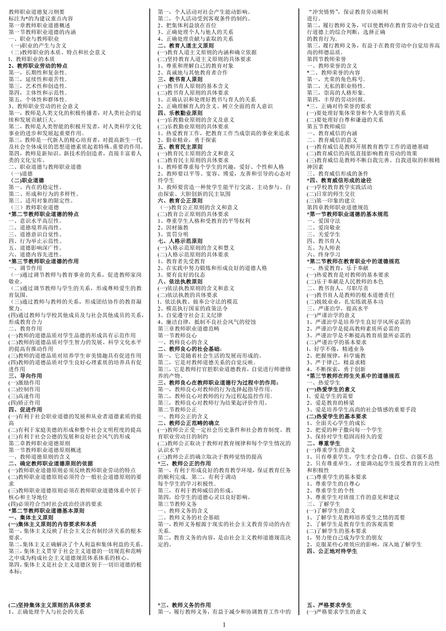 教师职业道德复习纲要.doc_第1页