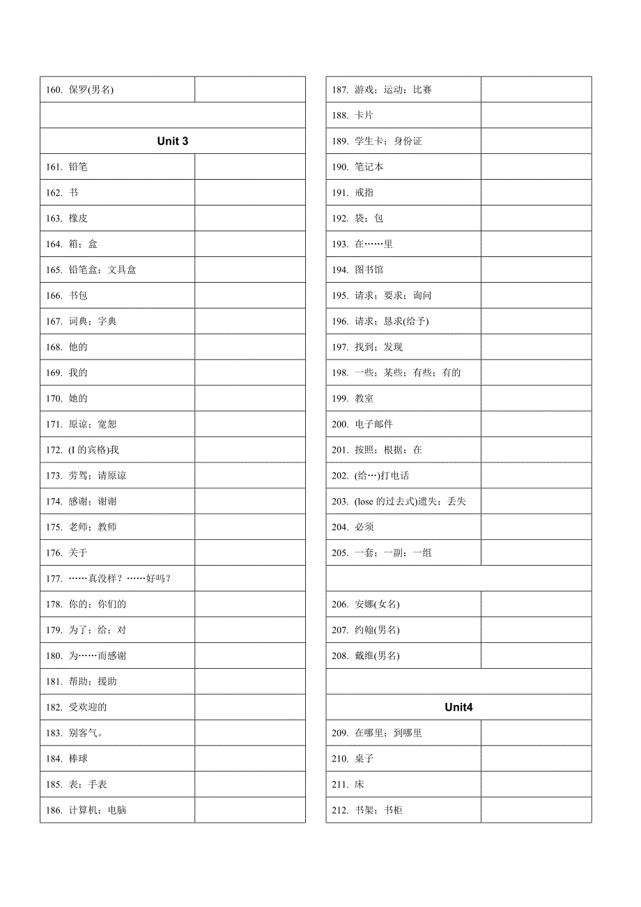 新版人教英语七年级上册单词中文[完美表格版].doc_第4页