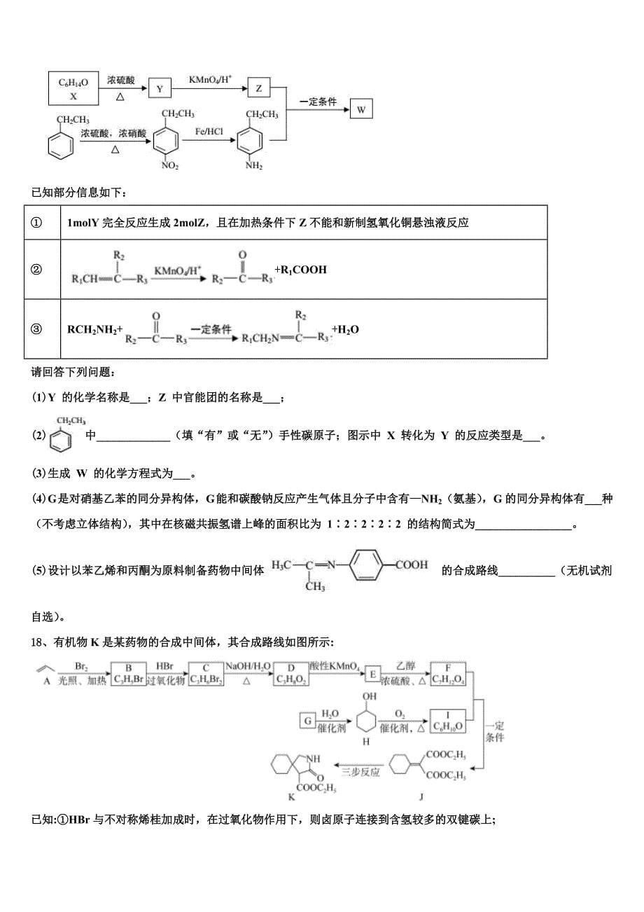 河南省鹤壁市一中2023学年高三适应性调研考试化学试题(含解析）.doc_第5页