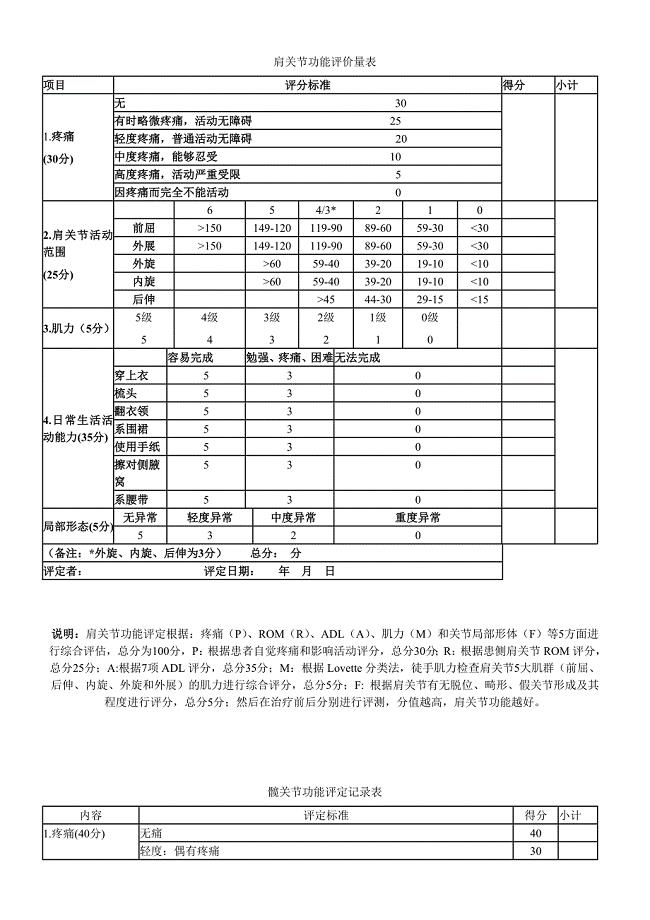 肩关节功能评价量表.doc