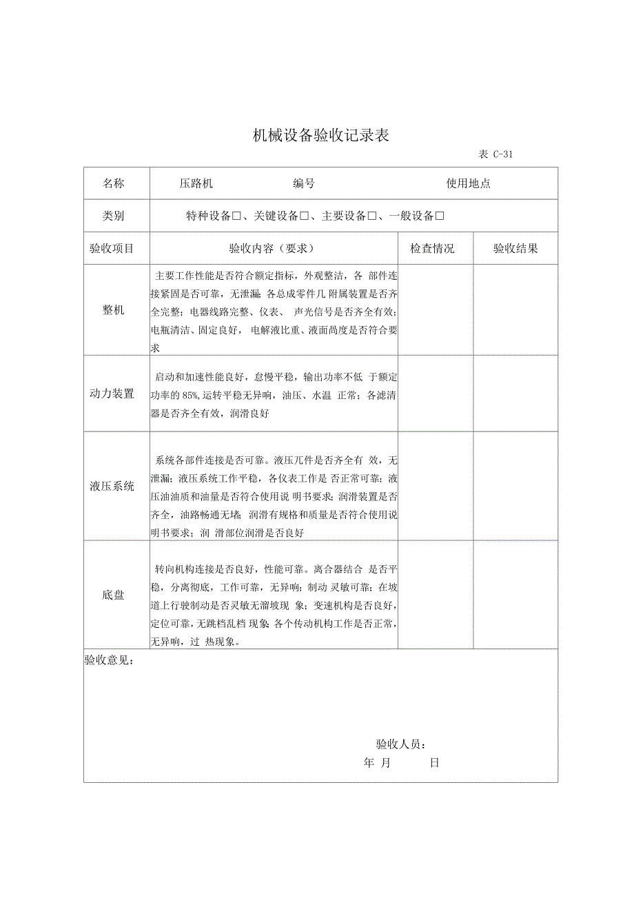 各类机械设备验收记录文本表_第3页